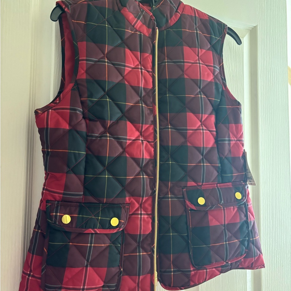St. John's Bay Red and Black Plaid Vest